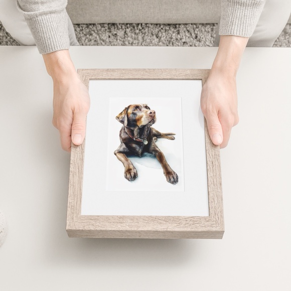 Watercolor Brown Labrador Retriever Dog Portrait Wall Art Print, Unframed - Picture 6 of 7